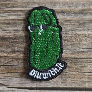Dill With It Pickle Lover Gangster Pickles Pun Iron On Patch